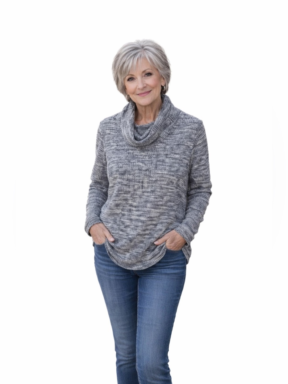sonoma women’s grey cowl neck sweater